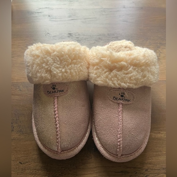 BearPaw Pink and Cream Cozy Slippers - Picture 1 of 4
